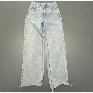 PP DNM Jeans Women's 24 Blue Cotton Straight Leg Raw Hem Denim Light Wash Baggy